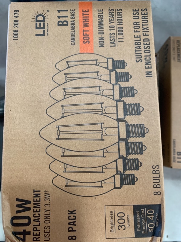 Photo 2 of 40-Watt Equivalent B11 Non-Dimmable Clear Glass Filament Vintage Edison LED Light Bulb Soft White (8-Pack)
