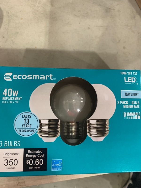 Photo 2 of 40-Watt Equivalent G16.5 ENERGY STAR and CEC Title 20 Dimmable Filament LED Light Bulb Daylight (3-Pack)