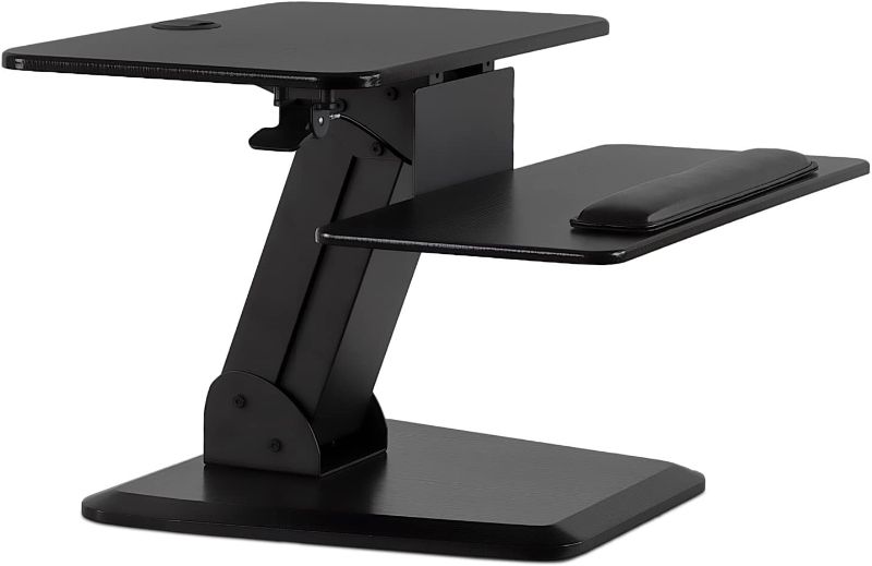 Photo 1 of Mount-It! Sit Stand Desk Converter, Ergonomic Height Adjustable Tabletop Standing Desk, Gas Spring Compact Desk Riser MI-7916, Black Stand
