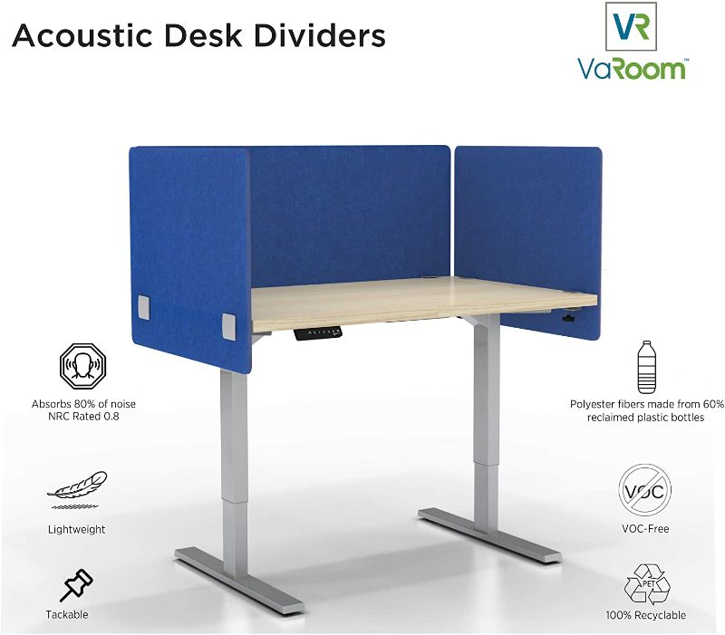 Photo 1 of VaRoom Acoustic Partition, Sound Absorbing Desk Divider – 60” L x 21" H Privacy Desk Mounted Cubicle Panel, Cobalt Blue
