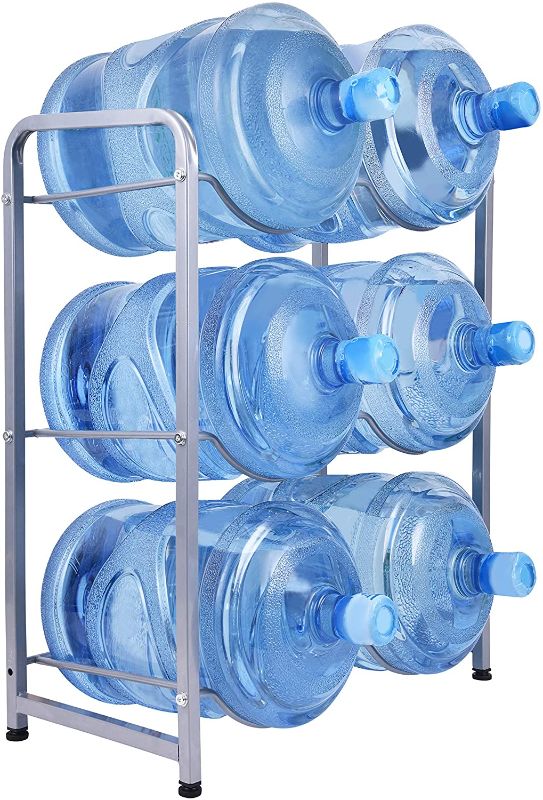 Photo 1 of Ationgle 5 Gallon Water Cooler Jug Rack for 6 Bottles, 3-Tier Detachable Water Bottle Holder Heavy Duty Q235 Carbon Steel Water Jug Organizer with Floor Protection for Kitchen Office Home
