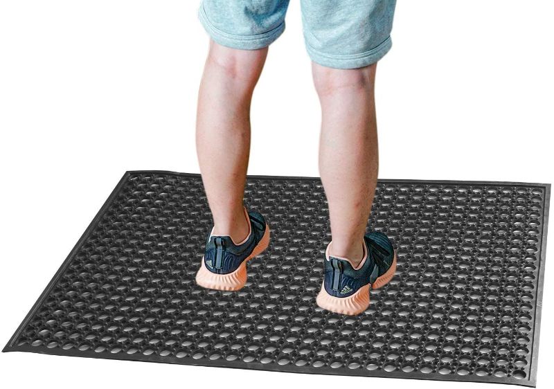 Photo 1 of Anti-Fatigue Rubber Floor Mats for Kitchen Large Restaurant Bar Floor Mat New Commercial Heavy Duty Drainage Floor Mat Black Non-Slip Mats
