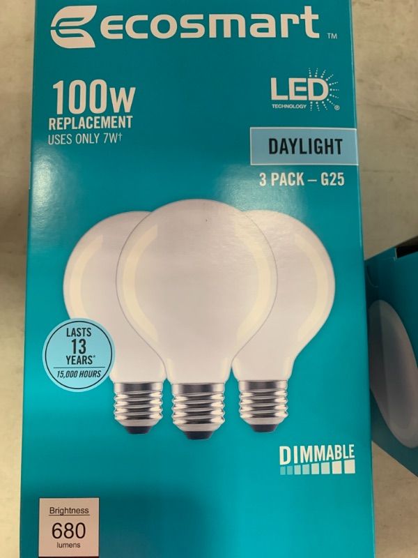 Photo 1 of 100-Watt Equivalent G25 Dimmable Globe Frosted Glass Filament LED Vintage Edison Light Bulb Daylight (2 3-Packs)
