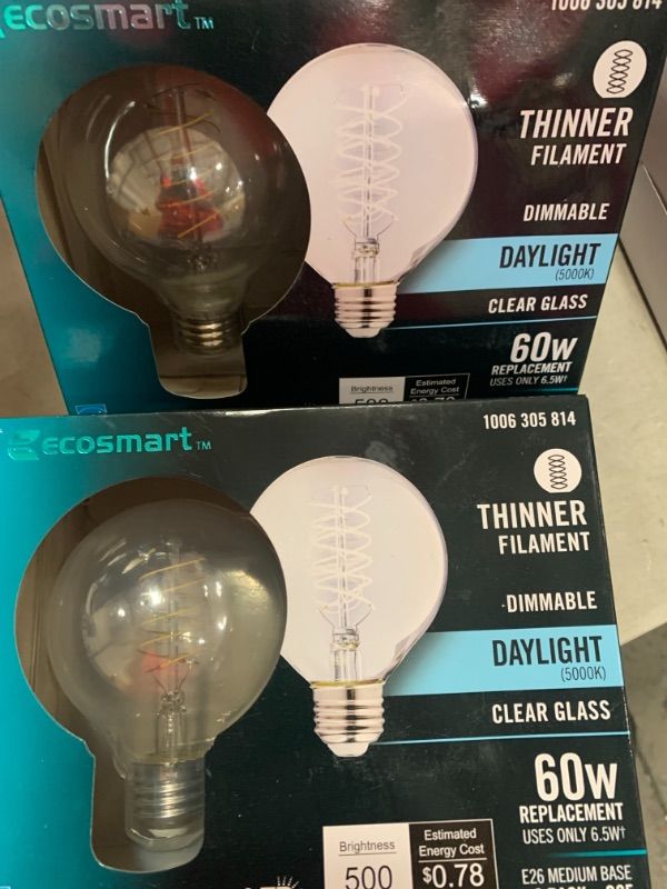 Photo 2 of 60-Watt Equivalent G25 Dimmable Fine Bendy Filament LED Vintage Edison Light Bulb Soft White (2-Pack)