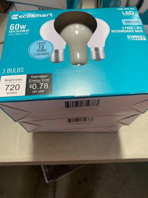 Photo 2 of 60-Watt Equivalent A15 Dimmable Appliance Fan Frosted Glass Filament LED Vintage Edison Light Bulb Daylight (3 3-Packs)
