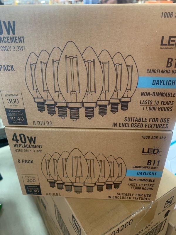 Photo 2 of 40-Watt Equivalent B11 Non-Dimmable Clear Glass Filament Vintage Edison LED Light Bulb Daylight (2 8-Packs)
