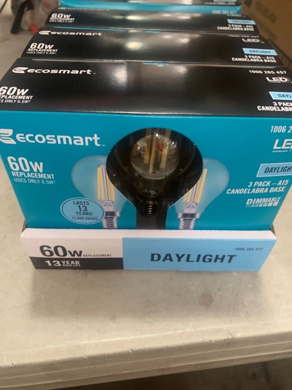 Photo 2 of 60-Watt Equivalent A15 Dimmable Appliance Fan Clear Glass Filament LED Vintage Edison Light Bulb Daylight (4 3-Packs)
