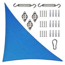 Photo 1 of 24 ft. x 24 ft. x 24 ft. 190 GSM Blue Equilateral Triangle Sun Shade Sail with Triangle Kit
