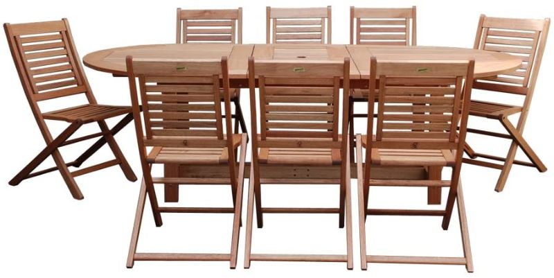 Photo 1 of Amazonia Milano 9-Piece Outdoor Extendable Dining Table Set Eucalyptus Wood Ideal for Patio and Indoors
