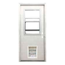 Photo 1 of 30 in. x 80 in. Classic Left-Hand Inswing 1/2-Lite Clear Primed Fiberglass Smooth Prehung Front Door with Pet Door
