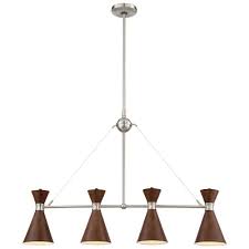 Photo 1 of Conic 4-Light Brushed Nickel Billiard Light with Distressed Koa Metal Shade
