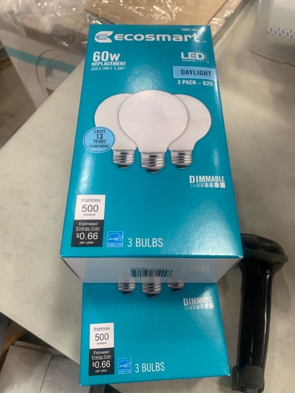 Photo 2 of 60-Watt Equivalent G25 Globe Dimmable ENERGY STAR Frosted Glass Filament LED Vintage Edison Light Bulb Daylight (2 3-Packs)
