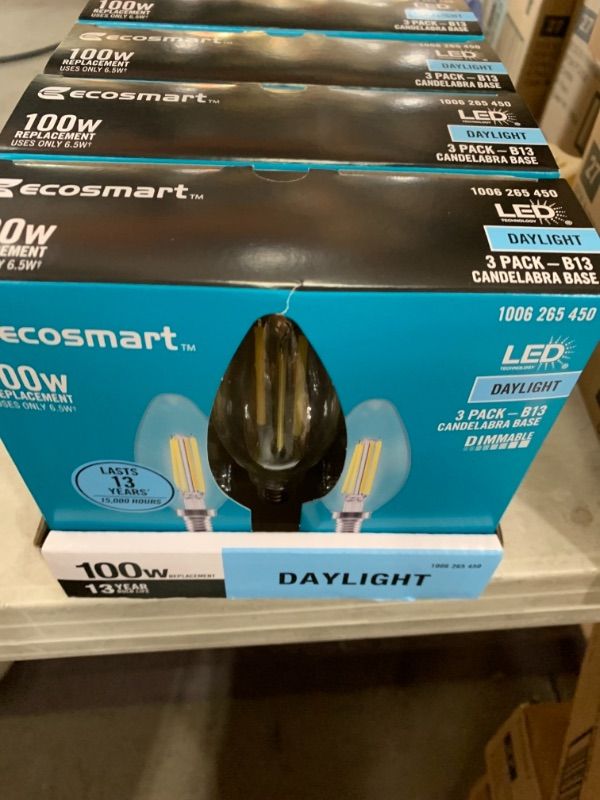 Photo 2 of 100-Watt Equivalent B13 Dimmable Blunt Tip Candle Clear Glass Filament LED Vintage Edison Light Bulb Daylight (4 3-Packs)
