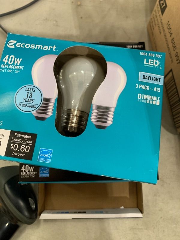 Photo 2 of 40-Watt Equivalent A15 Dimmable Appliance Fan Frosted Glass Filament LED Vintage Edison Light Bulb Daylight (4 3-Packs)
