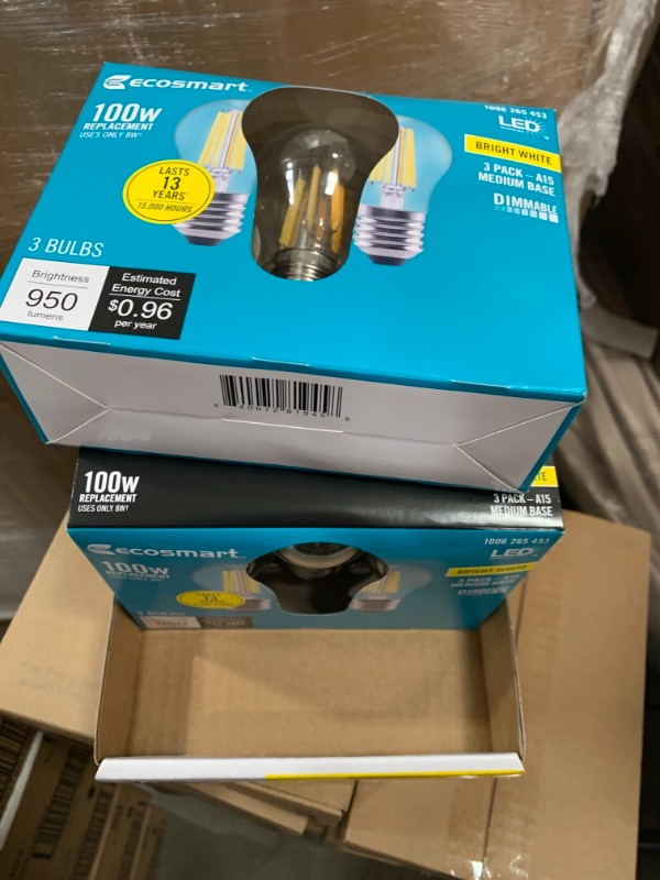 Photo 2 of 100-Watt Equivalent A15 Dimmable Appliance Fan Clear Glass Filament LED Vintage Edison Light Bulb Bright White (4 3-Packs)
