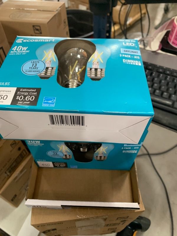 Photo 2 of 40-Watt Equivalent A15 Dimmable ENERGY STAR Clear Glass Filament Vintage Edison LED Light Bulb Bright White (4 3-Packs)
