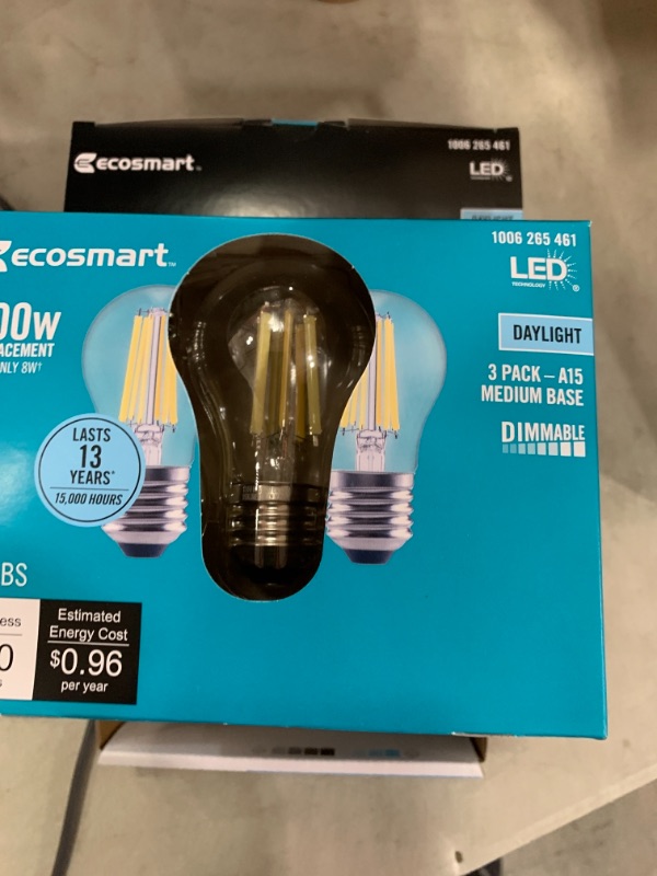 Photo 2 of 100-Watt Equivalent A15 Dimmable Appliance Fan Clear Glass Filament LED Vintage Edison Light Bulb Daylight (4 3-Packs)
