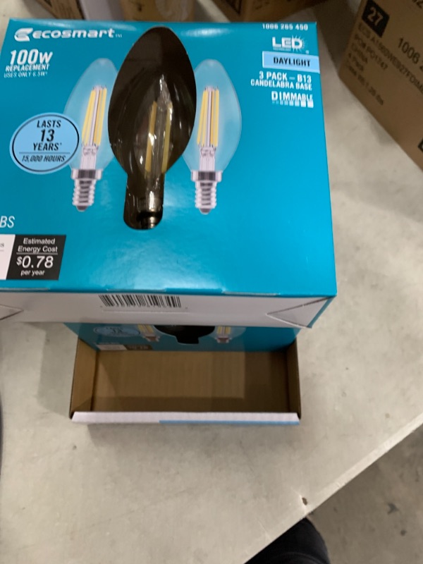 Photo 2 of 100-Watt Equivalent B13 Dimmable Blunt Tip Candle Clear Glass Filament LED Vintage Edison Light Bulb Daylight (4 3-Packs)
