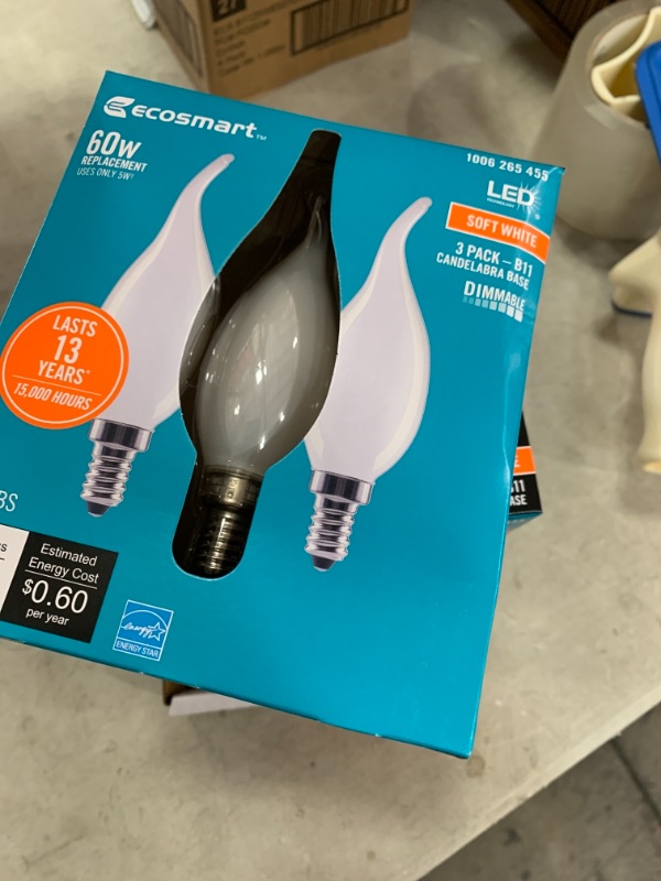 Photo 2 of 60-Watt Equivalent B11 Dimmable Bent Tip Candle Frosted Glass Filament LED Vintage Edison Light Bulb Soft White(3-Pack)
