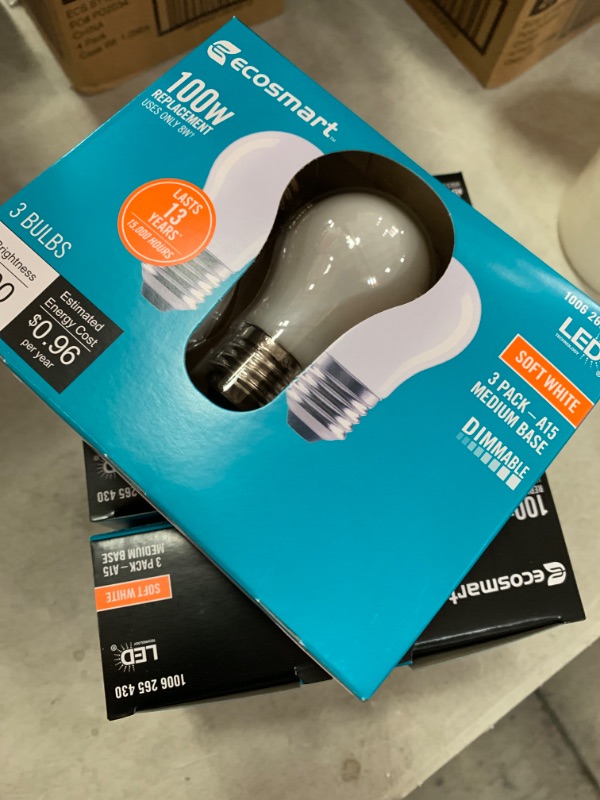 Photo 2 of 100-Watt Equivalent A15 Dimmable Appliance Fan Frosted Glass Filament LED Vintage Edison Light Bulb Soft White (4 3-Packs)
