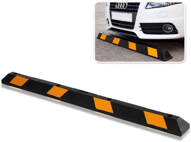 Photo 1 of  Heavy Duty Rubber Parking Curb – 72” Black Striped Long -Premium Quality Car Garage Wheel Stopper- Professional Grade Parking w/Yellow Reflective Tape for Car, Truck, Trailer and RV