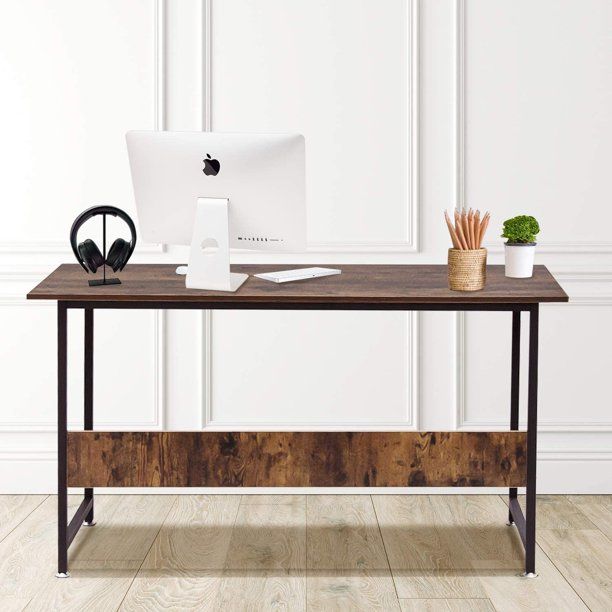 Photo 1 of Office Desks Computer Desk Rustic Wood Tone Table Plain Simple Lap Desk Personal Work Station U shape Steel Legs Book Shelf for Reading Writing Livingroom Bedroom - Rustic Wood Tone
