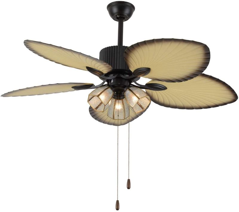 Photo 1 of 52 Inch Tropical Ceiling Fan with Light,5 Lights 5 Wood Reversible Blades with Remote Control Pull Chain Ceiling Fan Rustic for Living Room Chandelier Fan
