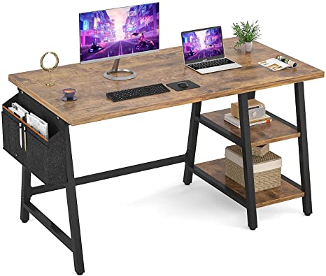 Photo 1 of Armocity Computer Desk 47 Inch Desk with Reversible Storage Shelf Large Writing Study Table with Storage Bag for Home Office Workstation, RUSTIC 
