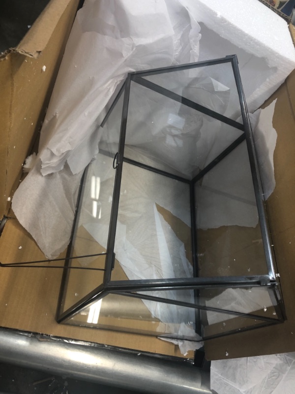 Photo 2 of  Large Glass Geometric Terrarium Container Tabletop Large Close House Shape Box Planter for Succulent Plant Moss Fern with Swing Lid Black Decor 12 x 9 x 10 inches, No Plants Included