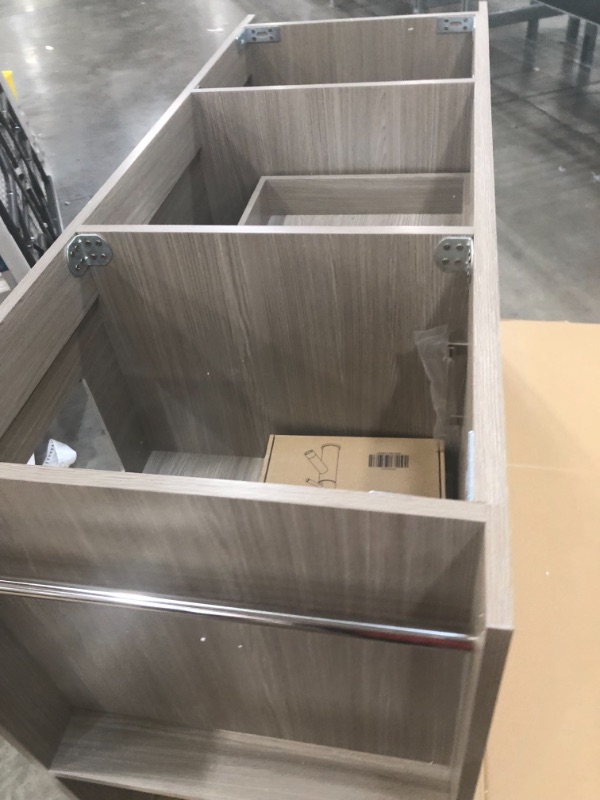 Photo 2 of 60" Double Bath Vanity in Grey Oak with Aqua Tempered Glass Top and Square Sink with Polished Chrome Faucet and Mirror
