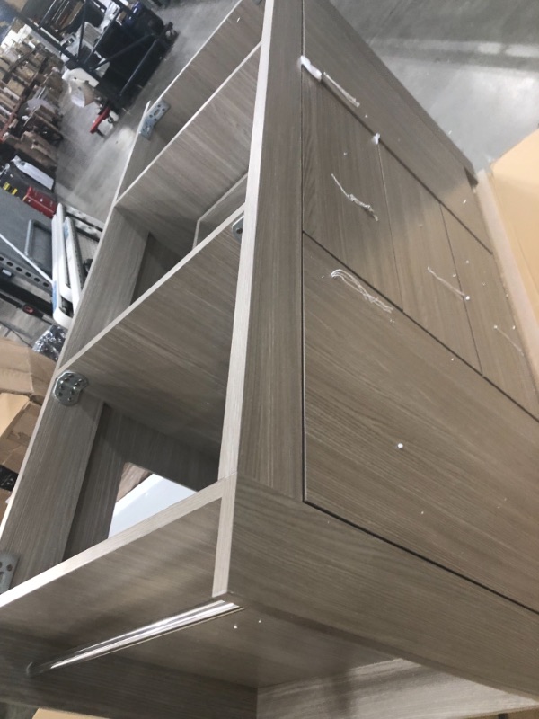 Photo 3 of 60" Double Bath Vanity in Grey Oak with Aqua Tempered Glass Top and Square Sink with Polished Chrome Faucet and Mirror
