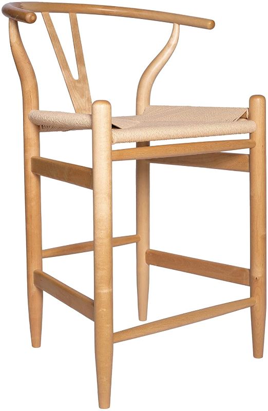 Photo 1 of Amazon Brand – Stone & Beam Wishbone Counter-Height Barstool, 35.5"H, Rubberwood, Natural / Natural
