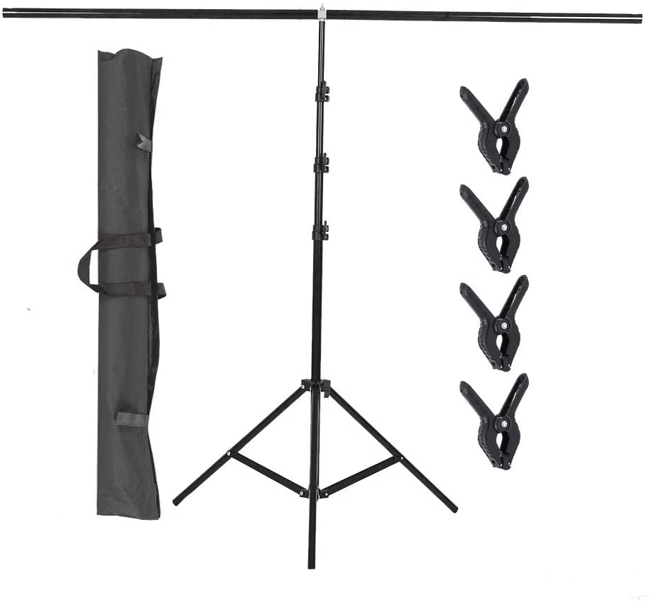 Photo 1 of  T-Shape Backdrop Stand Kit, 6.7ft x 5ft Adjustable Background Support System with Spring Clamp, Ring Clip, Carry Bag for Photo Video Studio
