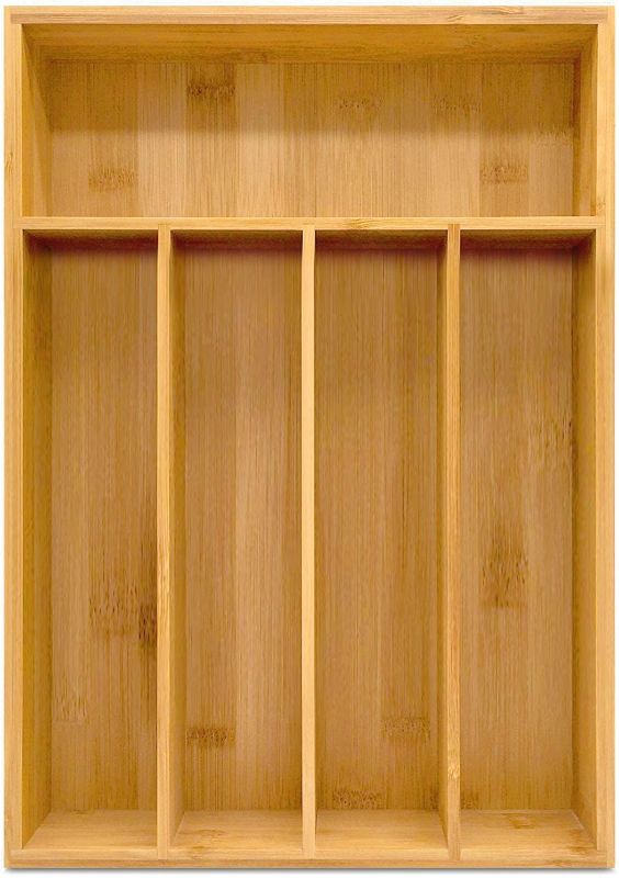 Photo 1 of  Kitchen Bamboo Silverware Organizer- 5 Compartments - Bamboo Drawer Organizer - Bamboo Hardware Organizer (2-Pack)
