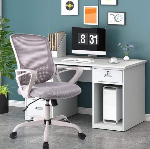 Photo 1 of Gray Office Task Desk Chair Swivel Home Comfort Chairs with Flip-up Arms and Adjustable Height
