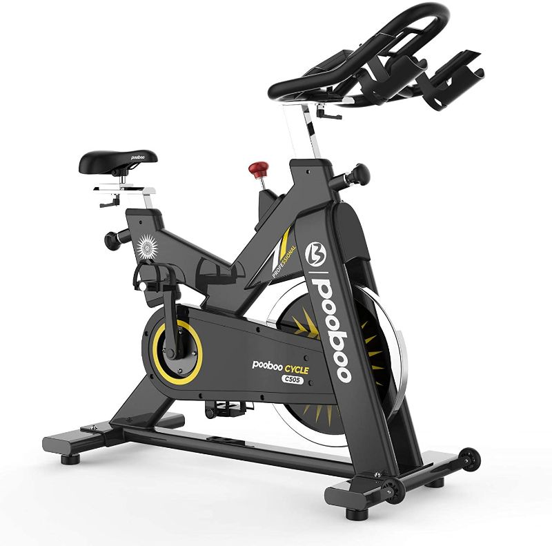 Photo 1 of pooboo Indoor Cycling Bike Exercise Bike Stationary Commercial Standard with 44lb Flywheel,Ipad Mount,Soft Cushion,LCD Display,Belt Drive Smooth and Quiet
