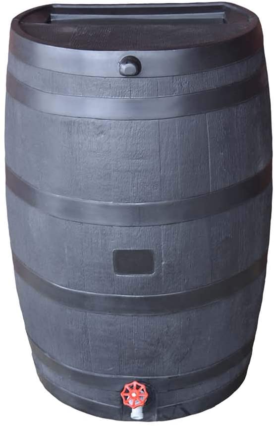 Photo 1 of  Home Accents 50-Gallon ECO Rain Water Collection Barrel Made with 100% Recycled Plastic Spigot, Black
