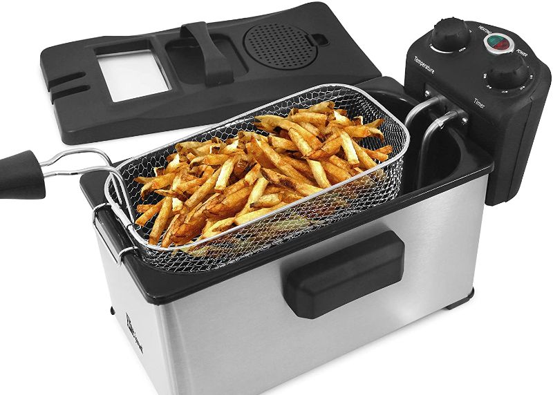 Photo 1 of Elite Gourmet EDF-3500 Basket Electric Deep Fryer with Timer and Temperature Knobs (3.5 Quart, Stainless Steel)
