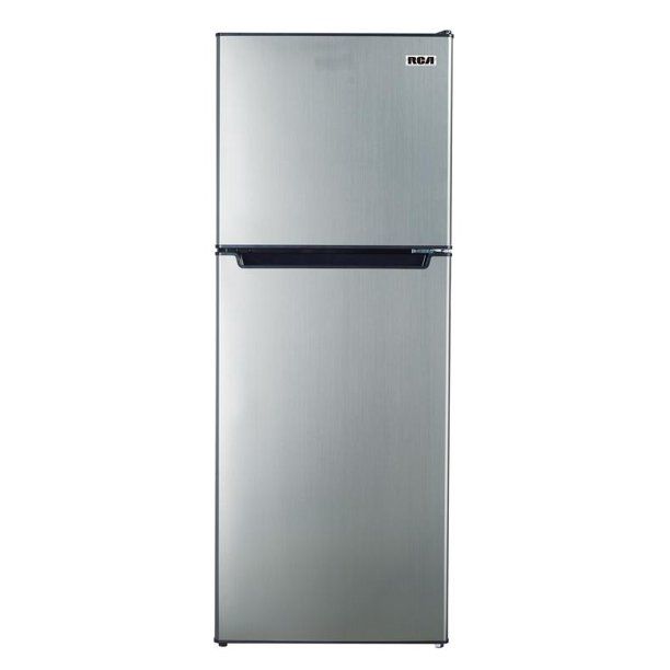 Photo 1 of RCA RFR725 2 Door Apartment Size Refrigerator with Freezer, 7.5 cu. ft, Platinum, Stainless