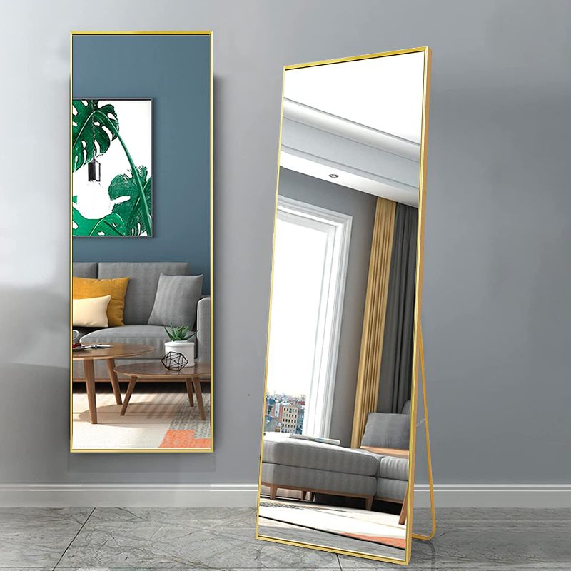 Photo 1 of 65" x 24" Full Length Mirror Hanging Standing or Leaning, Bedroom Mirror Floor Mirror Wall-Mounted Mirror with Alloy Frame, Gold