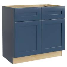 Photo 1 of Blue Painted Plywood Shaker Stock Assembled Sink Base Kitchen Cabinet Soft Close Doors (36 in. W x 24 in. D)
