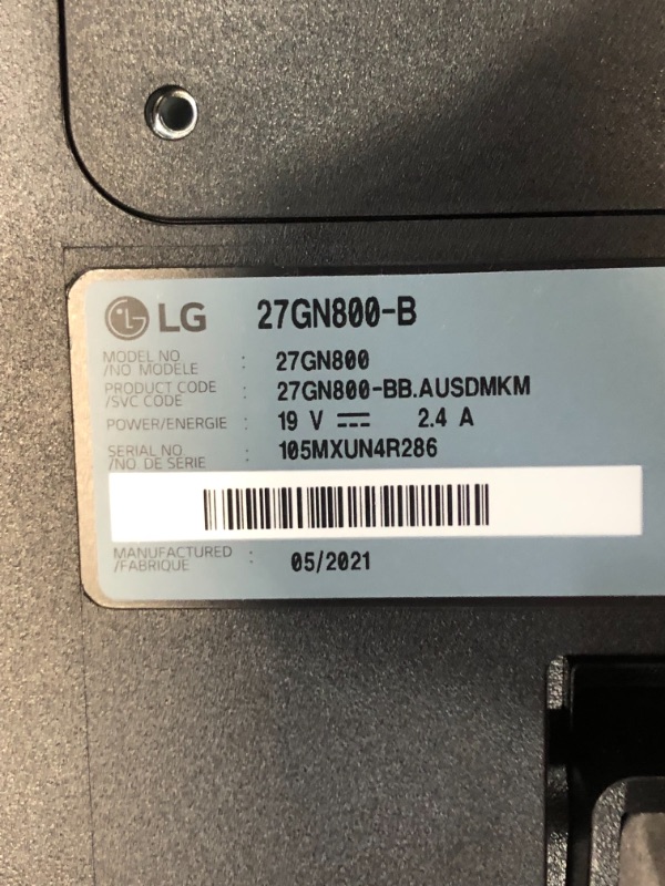 Photo 5 of DAMAGED LG 27GN800-B Ultragear Gaming Monitor 27" QHD (2560 x 1440) IPS Display, IPS 1ms (GtG) Response Time, 144Hz Refresh Rate, NVIDIA G-SYNC Compatible, AMD FreeSync Premium - Black
