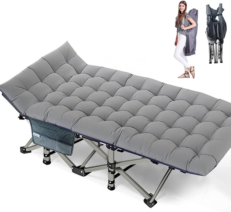 Photo 1 of ***COVER PHOTO FOR REFERANCE*** Folding Camping Cot, Double Layer Oxford Strong Heavy Duty Sleeping Cots with Carry Bag, Portable Travel Camp Cots for Home/Office Nap and Beach Vacation
Size:75"L x 28"W
