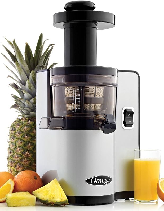 Photo 1 of Omega VSJ843QS Juicer Vertical Slow Masticating Juice Extractor 43 RPM Compact Design with Automatic Pulp Ejection, 150-Watt, Silver
