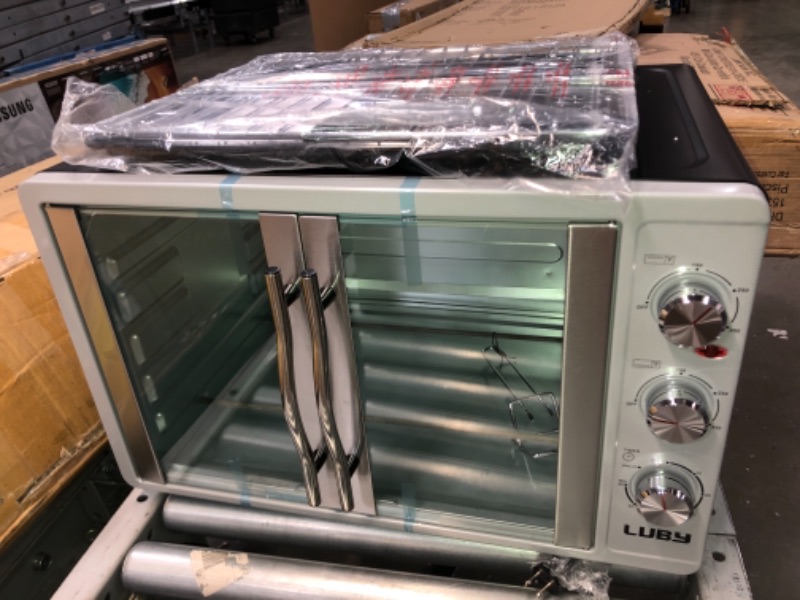 Photo 1 of LUBY Large Toaster Oven Countertop, French Door Designed, 55L, 18 Slices, 14'' pizza, 20lb Turkey, Silver
