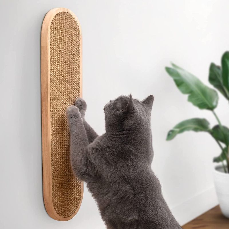 Photo 1 of 7 Ruby Road Wall Mounted Cat Scratching Post - Wall Mount Wooden Sisal Cat Scratcher - Vertical Scratch Pad for Indoor Cats or Kittens - Cute Modern Cat Wall Furniture (22 x 5.7 inches)
