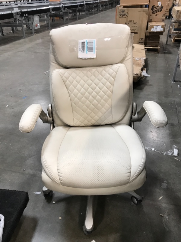 Photo 4 of AmazonCommercial Ergonomic High-Back Rhombus-Stitched Leather Executive Chair, with Flip-up Armrests and Motive Lumbar Support, Cream/Ivory
