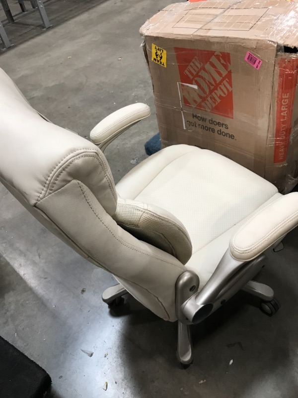 Photo 1 of AmazonCommercial Ergonomic High-Back Rhombus-Stitched Leather Executive Chair, with Flip-up Armrests and Motive Lumbar Support, Cream/Ivory
