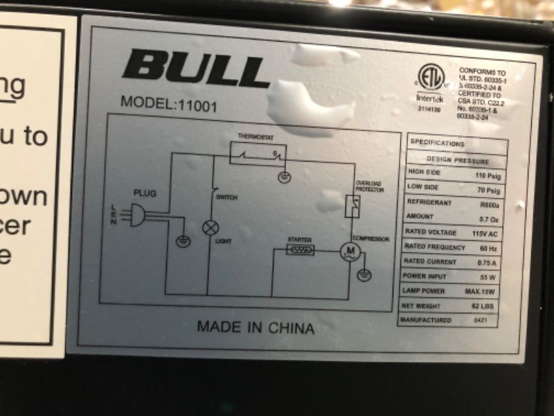 Photo 4 of Bull Outdoor Products 11001 Stainless Steel Front Panel Refrigerator
