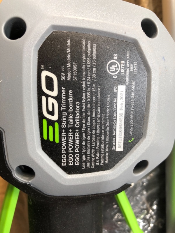 Photo 4 of 
EGO 15 in 56V LithiumIon Cordless Electric String Trimmer with Foldable Shaft 25 Ah Battery and Charger Included UNABLE TO TEST FUNCTIONALITY